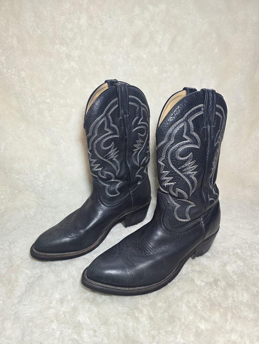 Boulet Mens Black Leather Western Cowboy Boots 8.5 3E Wide Made In Canada Rodeo
